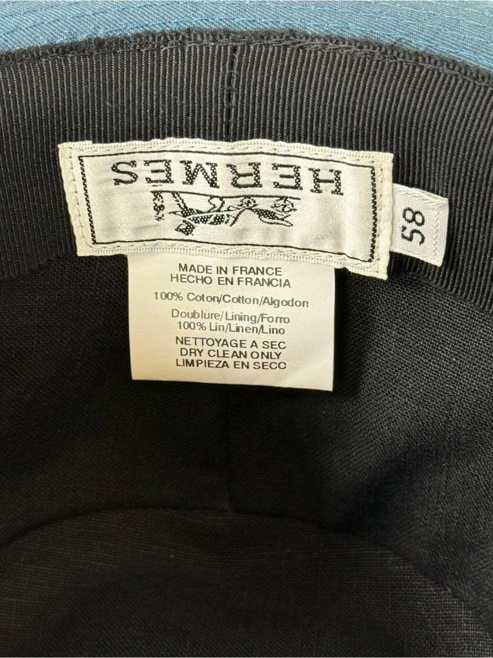 HERMES ‘Edouard’ Cotton Canvas Fedora Hat Made In France Deep Peacock Blue 58cm